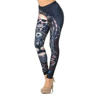 Reg one Size Halloween Ugly Skull Leggings Black